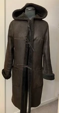 Joseph real leather sheepskin shearling Toscana fur hooded reversible coat sz M