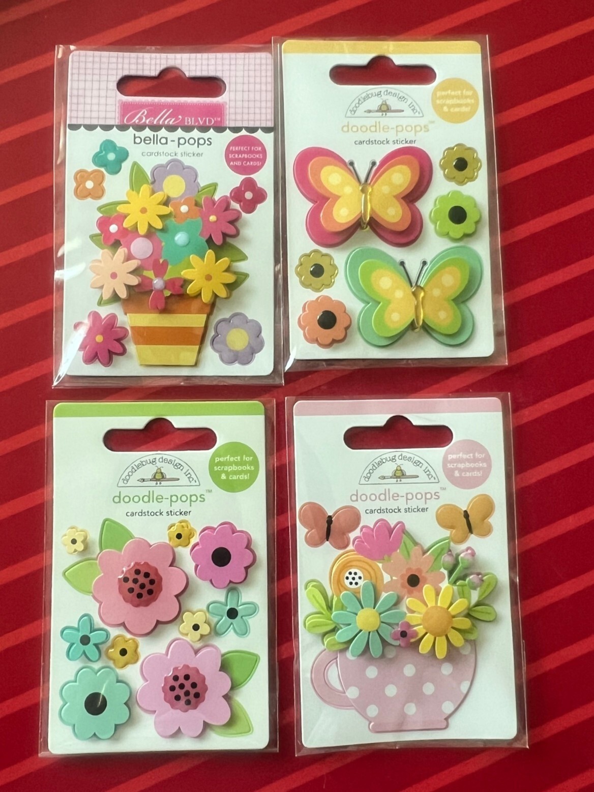 #D78 BUTTERFLY & FLOWERS SO CUTE DOODLE-POPS 3D STICKERS