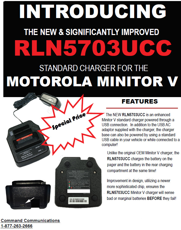 NEW UPDATED 2026 MOTOROLA MINITOR V 5 PAGER CHARGER RLN5703C RLN5703 - MICRO USB