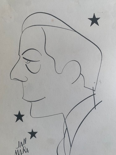 Dessin Jean Mara - Encre Portrait Acteur Jean Weber - Art Déco Signé - 26x16cm