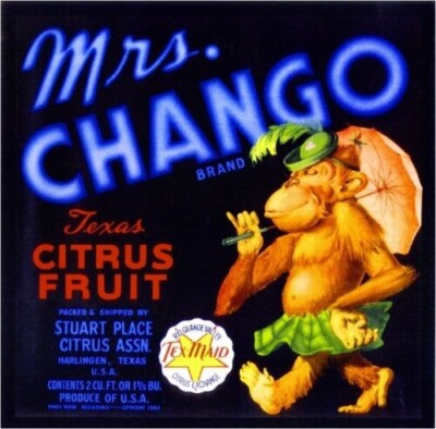 Mrs. Chango Orange Harlingen Texas Orangutan Monkey Fruit Crate Label Art Print