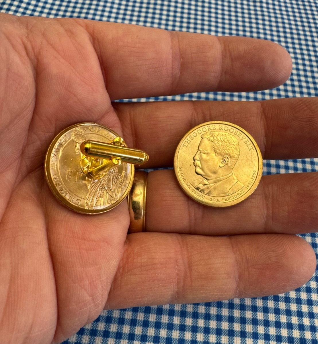 Theodore Roosevelt Dollar Coin Cufflinks Uncirculated Coin