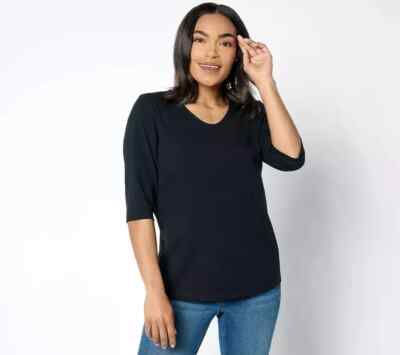 Denim & Co. Essentials Perfect Jersey Ballet Sleeve Top Black 2X A657523