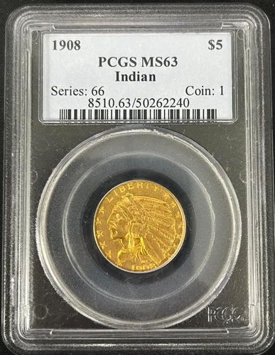 Pcgs MS 63 1908 $5.00 Gold Indian Head