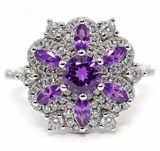 2CT Natural Amethyst  Topaz 925 Solid Sterling Silver Ring Jewelry Sz 9