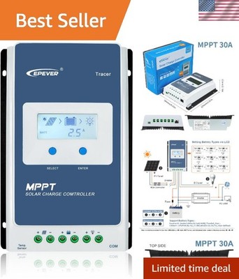 LCD 30A MPPT Solar Charge Controller - High Efficiency for Various Battery Types