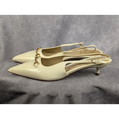 Sam Edelman Cream Patent Horsebit Slingback Kitten Heels Pointed Toe Size 7
