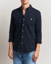 Image of BNWT Polo Ralph Lauren Featherweight Mesh Pique navy blue LongSleeve shirt Large
