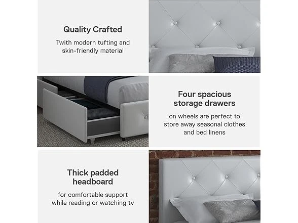 Cama plataforma tapizada DHP Dakota con debajo de la cama blanca completa  Foto 3 de 4