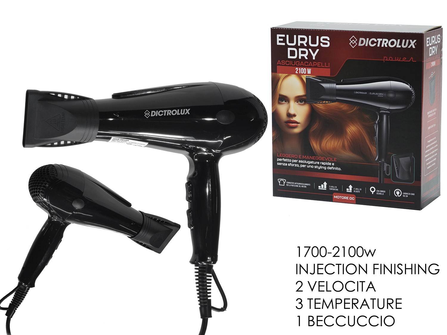 Asciugacapelli Professionale GT Eurus Dry 2100W - Stock per Saloni