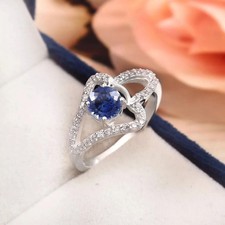 Wedding Ring LabCreated Blue Sapphire 14K White Gold Plated 2Ct Round Women's