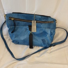 Borsa a tracolla Nicoli Made in Italy blu vera pelle nuova senza etichette