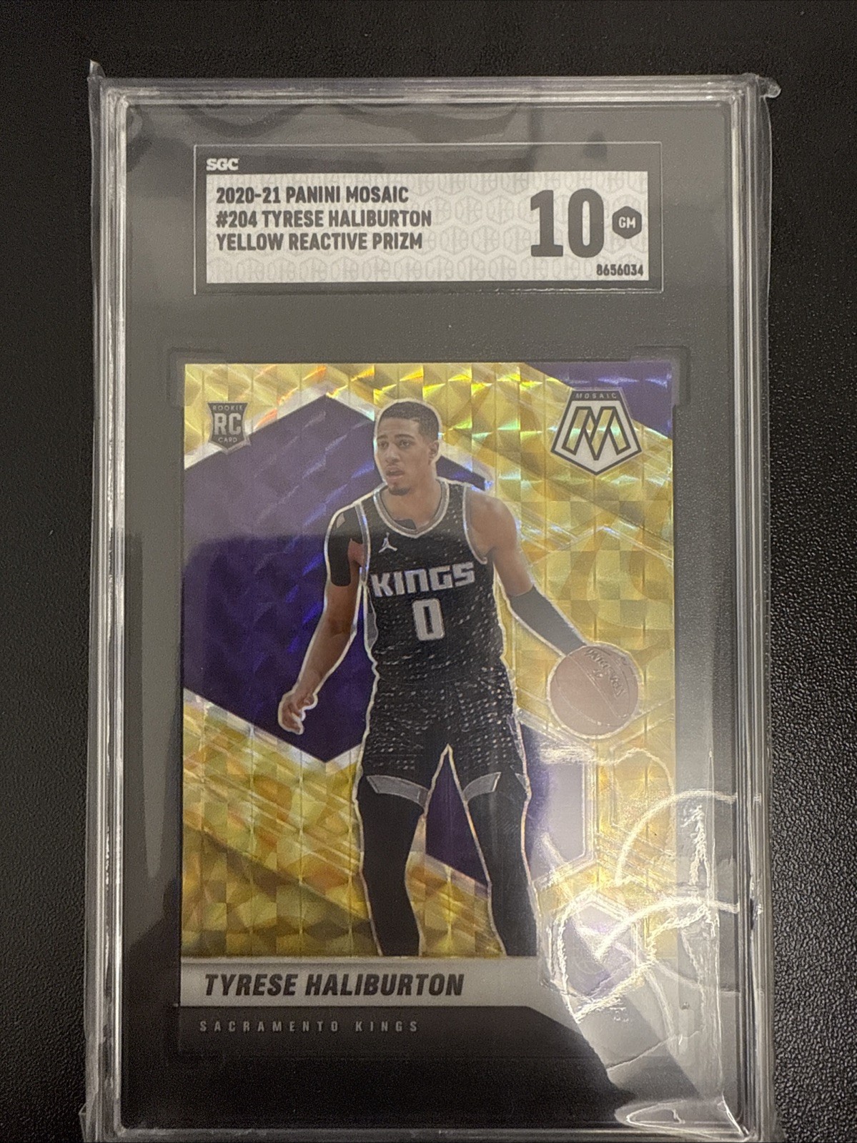Tyrese Haliburton Rookie 2020 Mosaic Reactive Yellow Prizm  RC #204 SGC 10