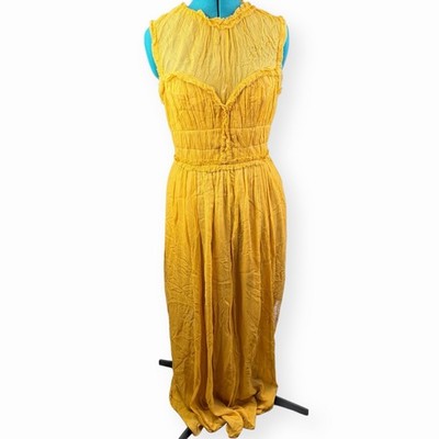 ULLA JOHNSON NWT $890 Kasia Sleeveless Silk Chiffon Gown Ochre Yellow Sz 8