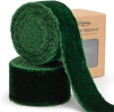Green Velvet Ribbon 1-1/2 Inch X 6 Yd Handmade Frayed Vintage Ribbons for Christ