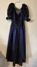 Vintage 80s Dark Purple Prom Gown Puff Sleeve Alfred Angelo BOW Satin Lace 9/10