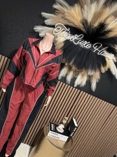 Red Black Colorblock Zip Two Piece Set, Collared, Pockets, Long Sleeve