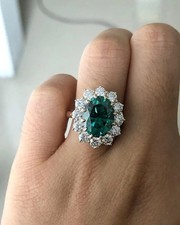 Certified 5.80Ct Oval Cut Green Emerald Diamond Wedding Ring 14K White Gold