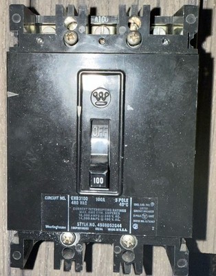 Westinghouse EHB3100, 100A 480V,  3 Pole, Circuit Breaker