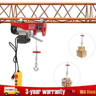 1543lbs Overhead Electric Hoist Crane Lift Garage Winch with Remote 110V US