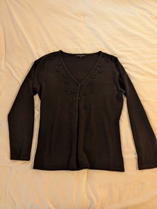 Private Property Cardigan, Blk, long sleeve w/ beaded detail. Women's size L
