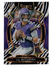 J.J. MCCARTHY 2025 PANINI SELECT CONCOURSE LEVEL ZEBRA PRIZM #63 **VIKINGS** SSP