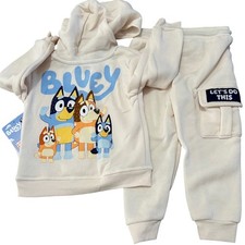 Bluey Kids Fleece Hoodie and Joggers 2-Piece Set Cream Blue 2T New with Tags