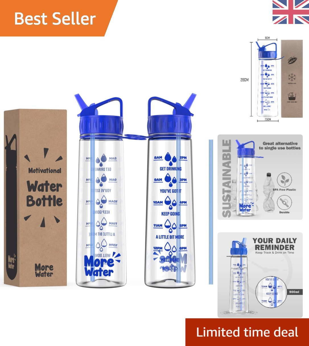 Eco-Friendly 900ml Reusable Bottle - Motivational Time Markings & Straw