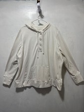 Eddie Bauer White Cotton 4 Button Hooded Sweatshirt Women’s Sz XXL