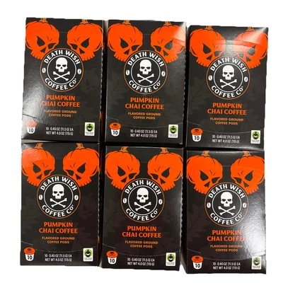 6pk Death Wish Coffee Co. Limited Ed Pumpkin Chai Ground Coffee Pods 10ct 6/2025