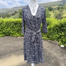 David Lawrence Leopard Prts Faux Wrap Midi Dress Sz M Stretchy Lined Mob Wife