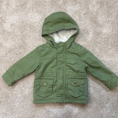 Cat & Jack Toddler Boys Olive Green Sherpa Lined Hooded Field Jacket 18M