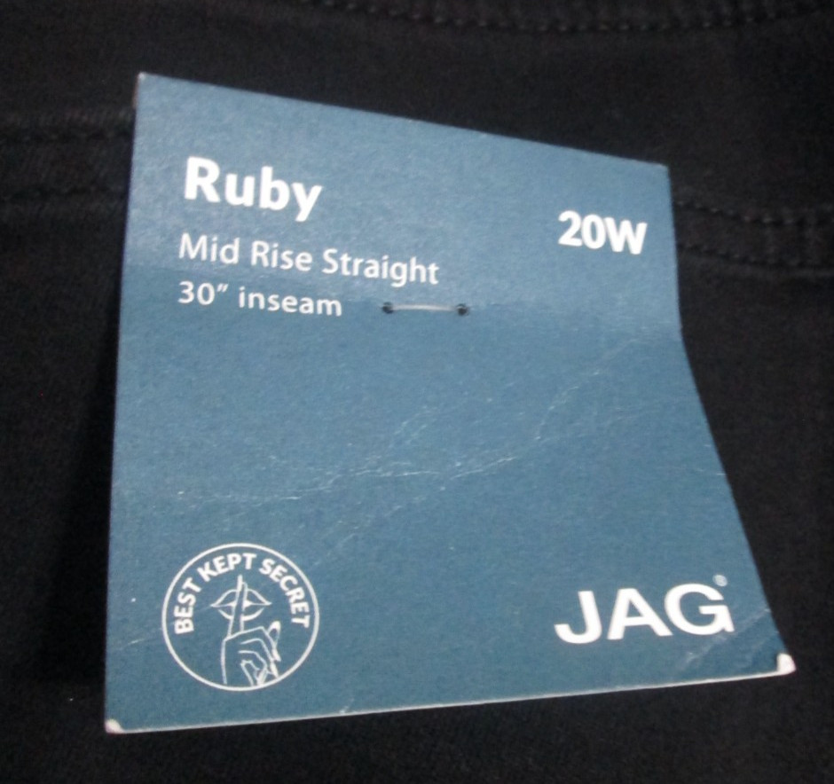 Jag Jeans Ruby Straight Leg 20W Mid Rise Best Kept Secret Black Stretch Denim