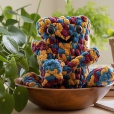    Handmade Crochet Funky Frog Plushie  Colorful Leggy Frog  3 x 5