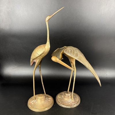 Vtg Large Leonard MCM Brass Crane Heron Egret Pair Taiwan 18.5'' & 12'' Tall