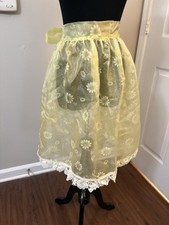 Vintage 60s Sheer Yellow Raised Daisy Skirt Kitchen Half Apron Mod Lightweight