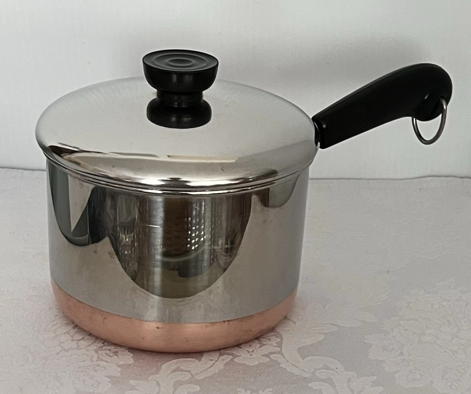 Vintage Revere Ware 2 QT Sauce Pan Pot Copper Clad Bottom w Lid • Rome NY 80