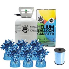 Small Helium Canister with Light Blue Curling Ribbon and 6 Foil Balloon Weights