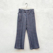Vintage 70s Men's Plaid Polyester Flare Leisure Pants Trousers 32"W