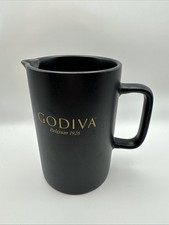 Godiva Belgium 1926 Stoneware Black Pitcher Creamer Gold Lettering  5.25  Tall