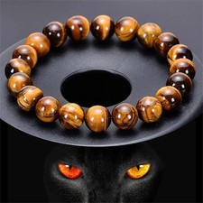 Genuine Tiger's Eye 8mm Beaded Healing Chakra Protection Men Women Bracelet Gift