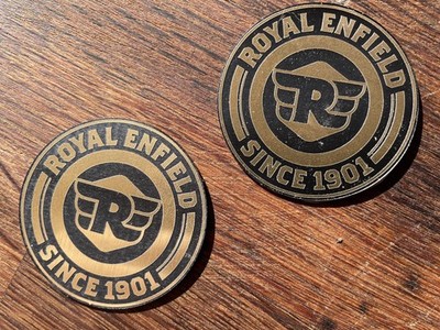 2 Badges Emblem Royal Enfield Look Gold/Silver Coloured - Very Elegant...