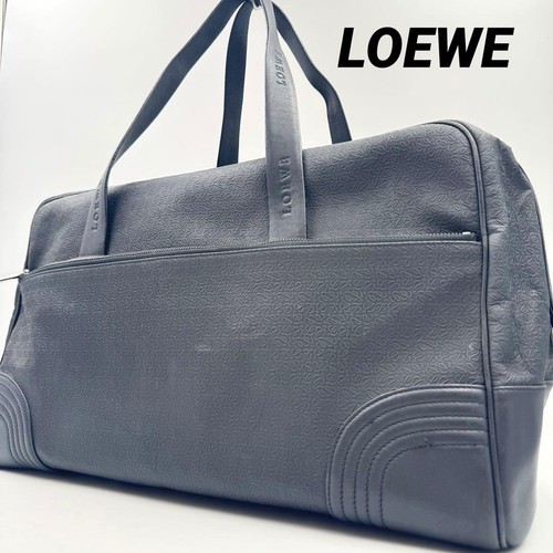 LOEWE Repeat Anagram PVC Leather Business Bag Black Tote Boston Used From Japan