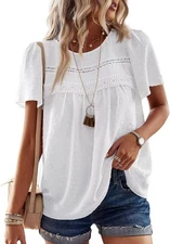 Falechay Womens Summer Tops Crewneck Short Sleeve Shirts Casual Chiffon Blouses