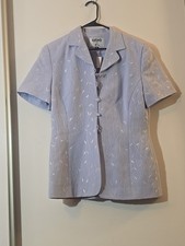 Vintage 9Os Kasper ASL Baby Pastel Blue Embroidery Solid Pint Midi Skirt W/Top