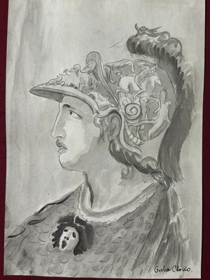 Giulio Clovio drawing and painting on old paper signed stamped vintage