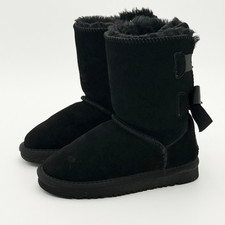 UGG Black Bailey Bow Sheepskin Winter Boots - Little Kids US Size