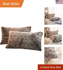 Luxury Faux Fur Throw Pillow Shams - Ombre Dark Grey, 20x26 Inches, Pack of 2