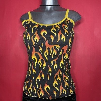 Y2K Deadstock Black Fames Graphic Yellow Ringer Tank Top Size  XS  