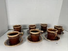 Vintage Hull Pottery Brown Drip Glaze Oven Proof USA Coffee Cup Mug Set of 7